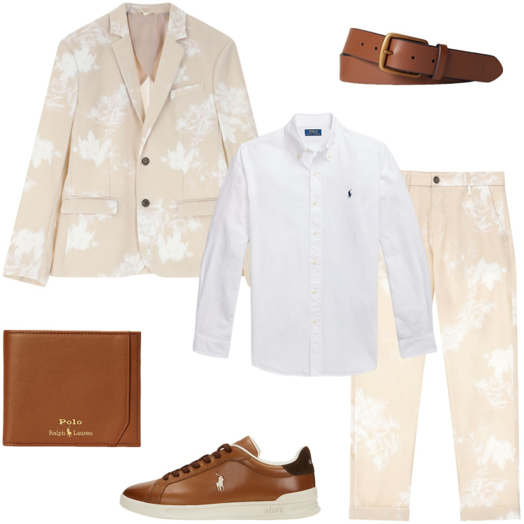 Outfit uomo - Un completo stravagante. Stile Trendy per Serata speciale. Abbinamento con pantaloni, giacche, cinture, sneakers, portafogli, camicie.