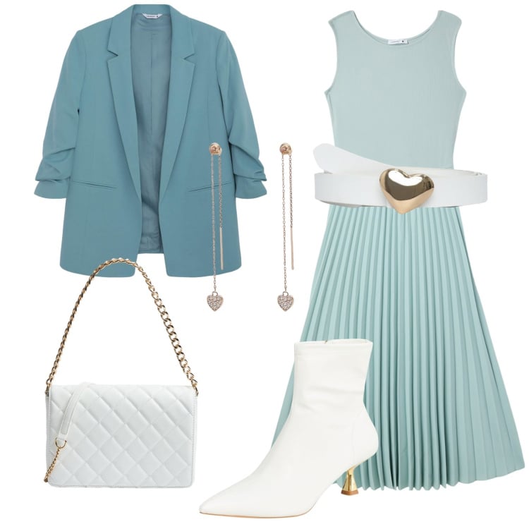 Outfit donna - Il vestito plissè. Stile Romantica per Tutti i giorni. Abbinamento con vestiti lunghi, cinture, stivaletti, blazer, borse a tracolla, orecchini.