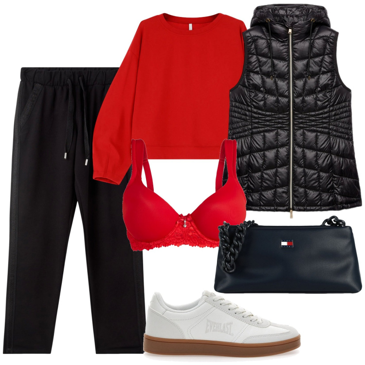 Outfit donna - Total look #2073857. Stile Casual per Tutti i giorni. Abbinamento con borse a mano, reggiseni, pantaloni skinny, felpe, piumini, sneakers.