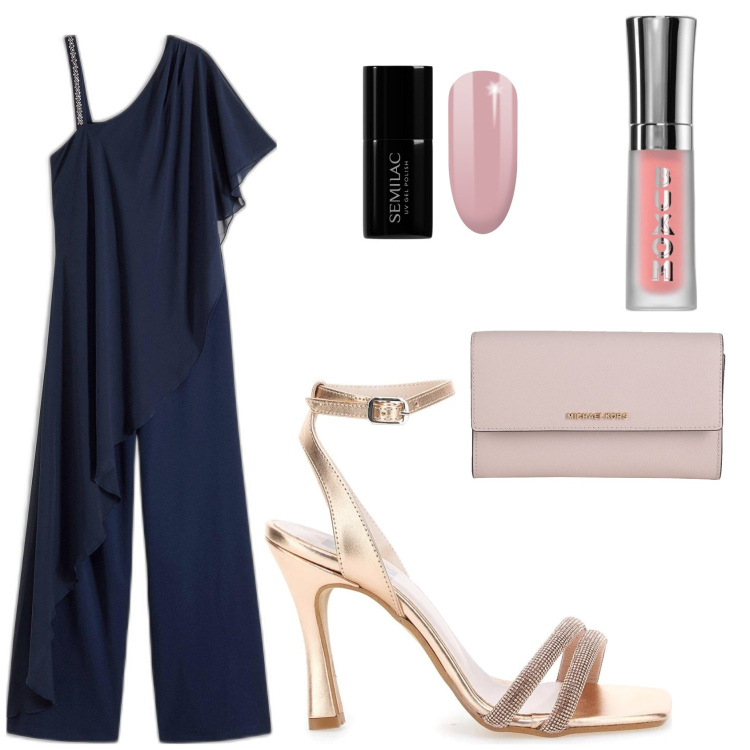 Outfit donna - Lungo la spiaggia. Stile Casual per Mare. Abbinamento con tute, borse a mano, smalti, gloss, sandali col tacco.