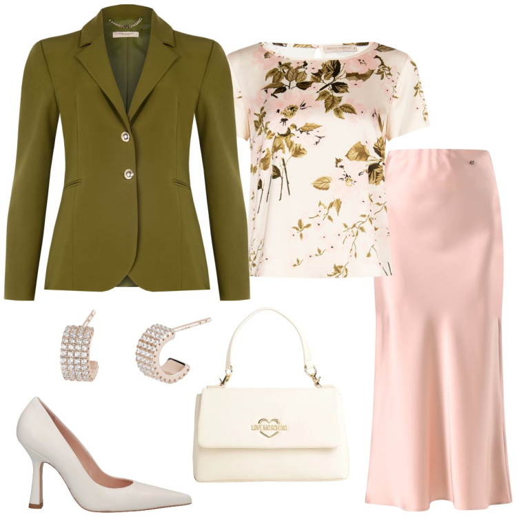 Outfit donna - Total look #2073868. Stile Chic per Tutti i giorni. Abbinamento con borse a mano, décolleté, orecchini, bluse, gonne, blazer.