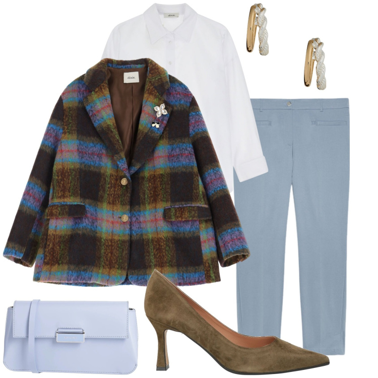 Outfit donna - Pantaloni slim fit @ypila. Stile Chic per Ufficio. Abbinamento con décolleté, borse a tracolla, orecchini, camicie, blazer, pantaloni chino.