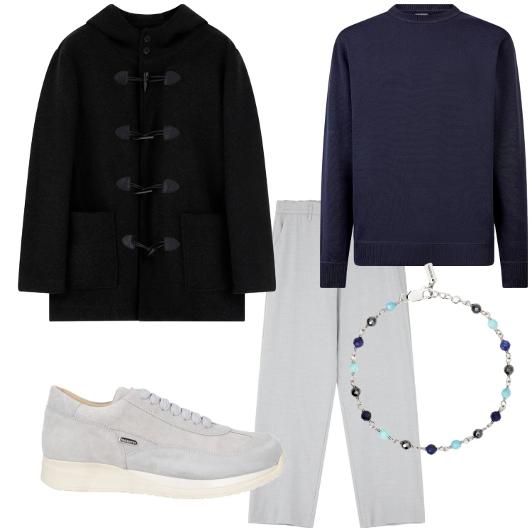 Outfit uomo - Total look #2073895. Stile Trendy per Serata speciale. Abbinamento con sneakers, braccialetti, pantaloni, parka, maglieria.