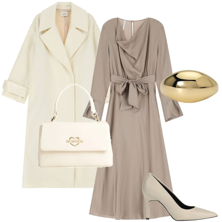 Outfit donna - Cerimonia primaverile. Stile Romantica per Cerimonia. Abbinamento con décolleté, borse a mano, anelli, vestiti midi/longuette, cappotti.