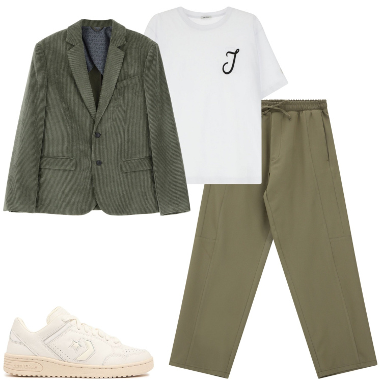 Outfit uomo - Sporty chic. Stile Casual per Tutti i giorni. Abbinamento con pantaloni cargo, giacche, t-shirt, sneakers.