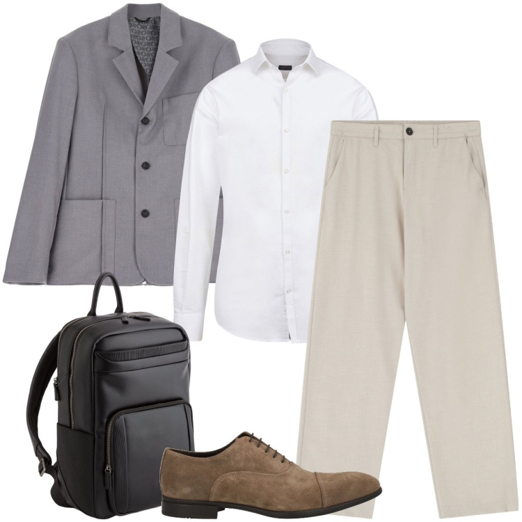 Outfit uomo - Vita da pendolare. Stile Business/Elegante per Ufficio. Abbinamento con scarpe stringate, pantaloni, giacche, borse sportive, camicie.