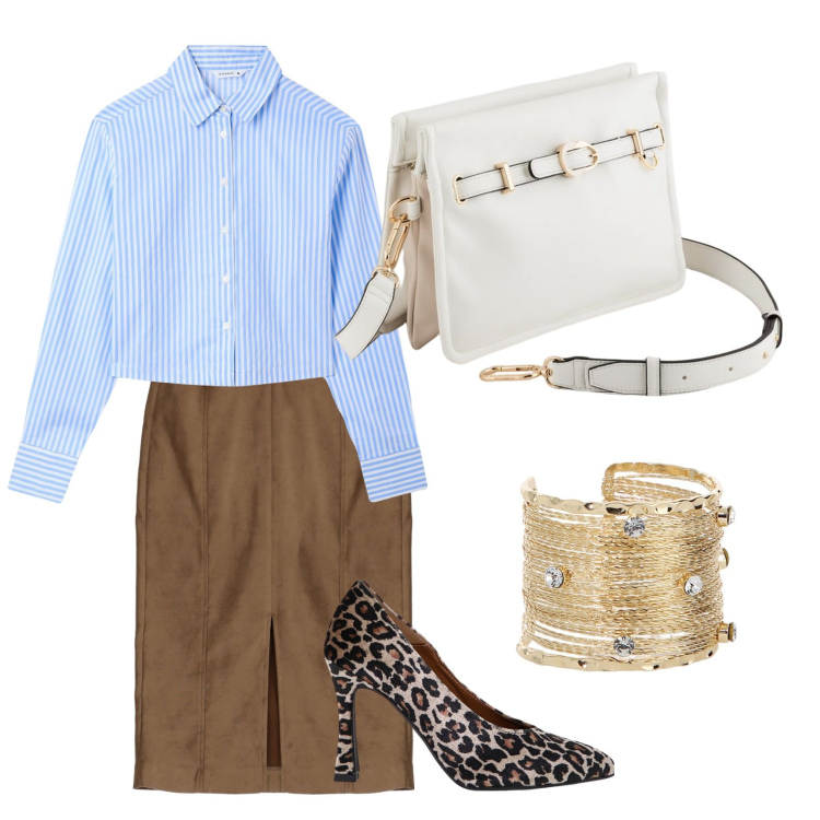 Outfit donna - Ok per il lavoro. Stile Casual chic per Ufficio. Abbinamento con camicie, gonne longuette, décolleté, braccialetti, borse a tracolla.