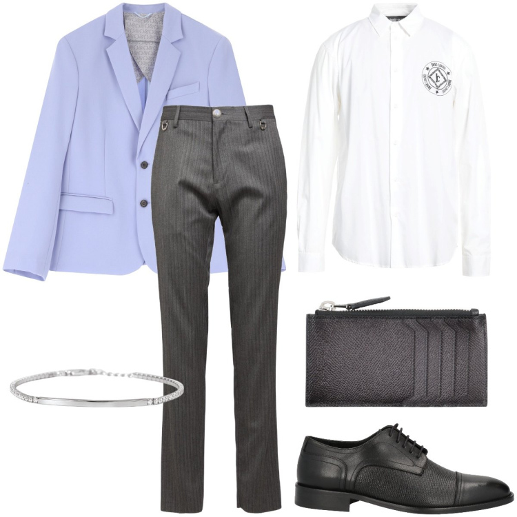 Outfit uomo - Il blazer lilla. Stile Business/Elegante per Cerimonia. Abbinamento con scarpe stringate, portafogli, camicie, pantaloni, braccialetti, giacche.