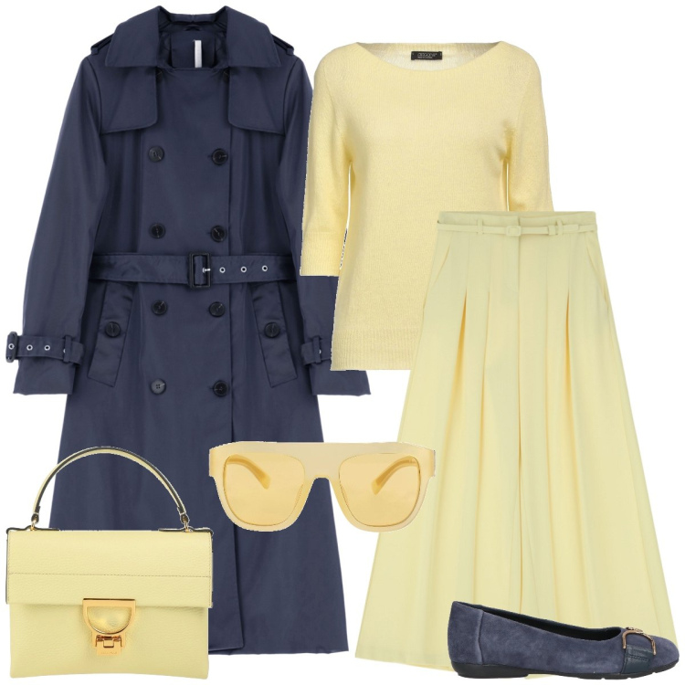 Outfit donna - Total look #2074160. Stile Casual chic per Tutti i giorni. Abbinamento con ballerine, pullovers, borse a mano, occhiali da sole, pantaloni, trench.