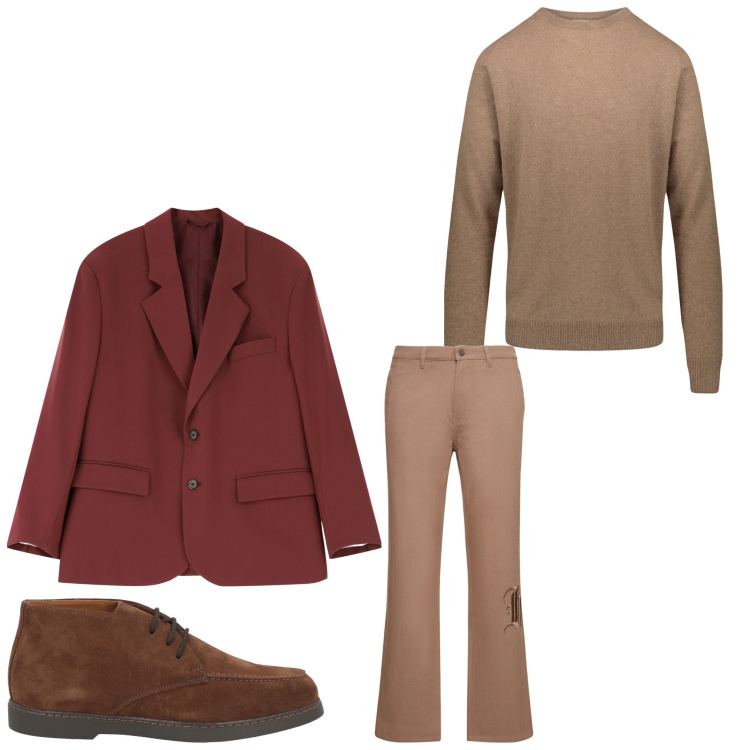 Outfit uomo - È arrivato marzo. Stile Business/Elegante per Ufficio. Abbinamento con stivali e stivaletti, giacche, maglieria, pantaloni.