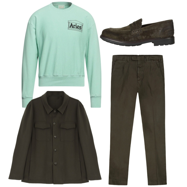 Outfit uomo - Trendy green. Stile Trendy per Tutti i giorni. Abbinamento con scarpe stringate, felpe, camicie, pantaloni.
