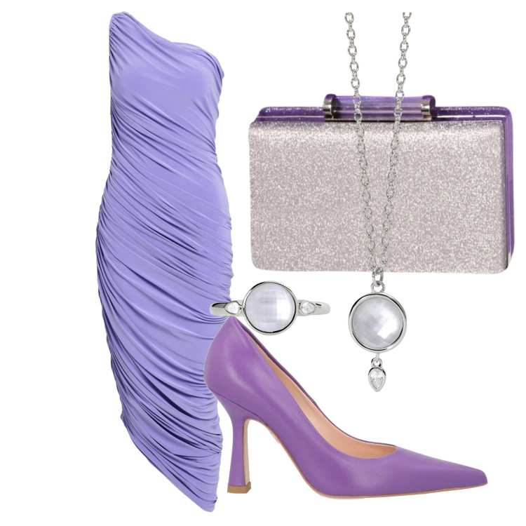 Outfit donna - Total look #2074271. Stile Chic per Serata fuori. Abbinamento con décolleté, vestiti asimmetrici, anelli, collane, pochette.