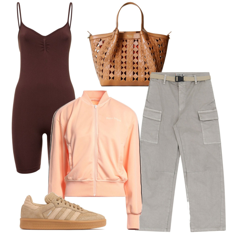 Outfit donna - Primavera nell\'aria. Stile Casual chic per Tutti i giorni. Abbinamento con felpe, borse a mano, pantaloni chino, tuta corta, sneakers.