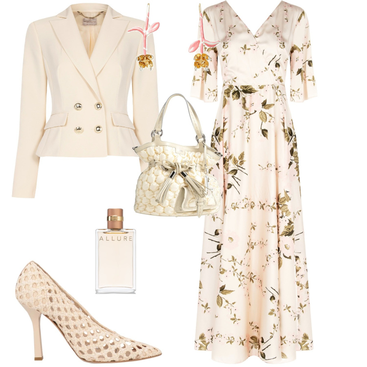 Outfit donna - Cerimonia evento speciale. Stile Bon Ton per Cerimonia. Abbinamento con borse a secchiello, décolleté, orecchini, profumi, vestiti lunghi, blazer.