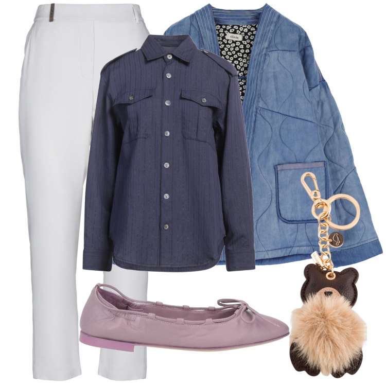Outfit donna - Total look #2074310. Stile Casual per Tutti i giorni. Abbinamento con pantaloni skinny, ballerine, camicie, blazer, portachiavi.