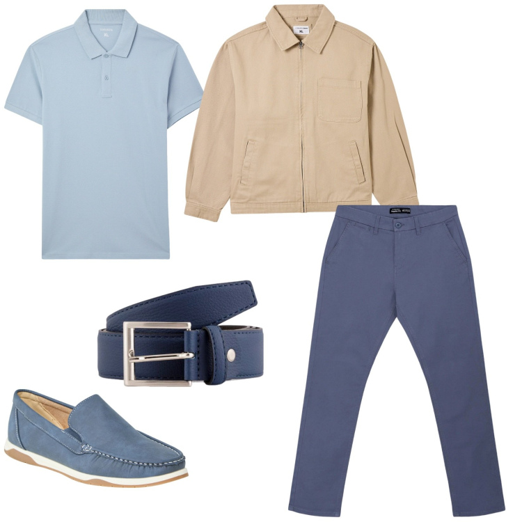 Outfit uomo - Rinascita del preppy. Stile Trendy per Ufficio. Abbinamento con pantaloni chino, scarpe stringate, giacche, polo, cinture.
