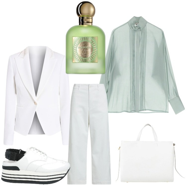 Outfit donna - Delicatezza in verde. Stile Sporty chic per Tutti i giorni. Abbinamento con scarpe stringate, borse a mano, profumi, blazer, camicie, pantaloni.
