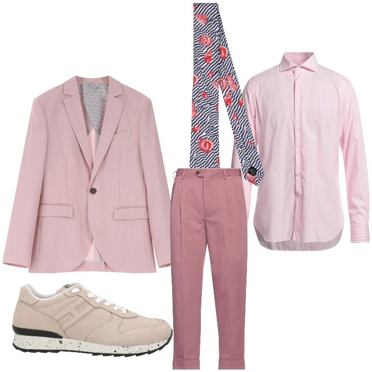 Outfit uomo - Pinky chic. Stile Business/Elegante per Ufficio. Abbinamento con cravatte, camicie, pantaloni, sneakers, giacche.