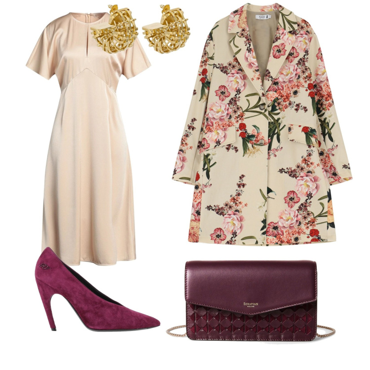 Outfit donna - Matrimonio ad aprile. per Cerimonia. Abbinamento con vestiti midi/longuette, borse a tracolla, décolleté, trench, orecchini.