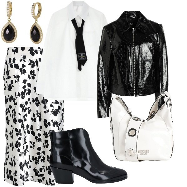 Outfit donna - Dettagli che fanno la differenza. Stile Casual chic per Serata fuori. Abbinamento con stivaletti, gonne longuette, borse a tracolla, blazer, orecchini, camicie.
