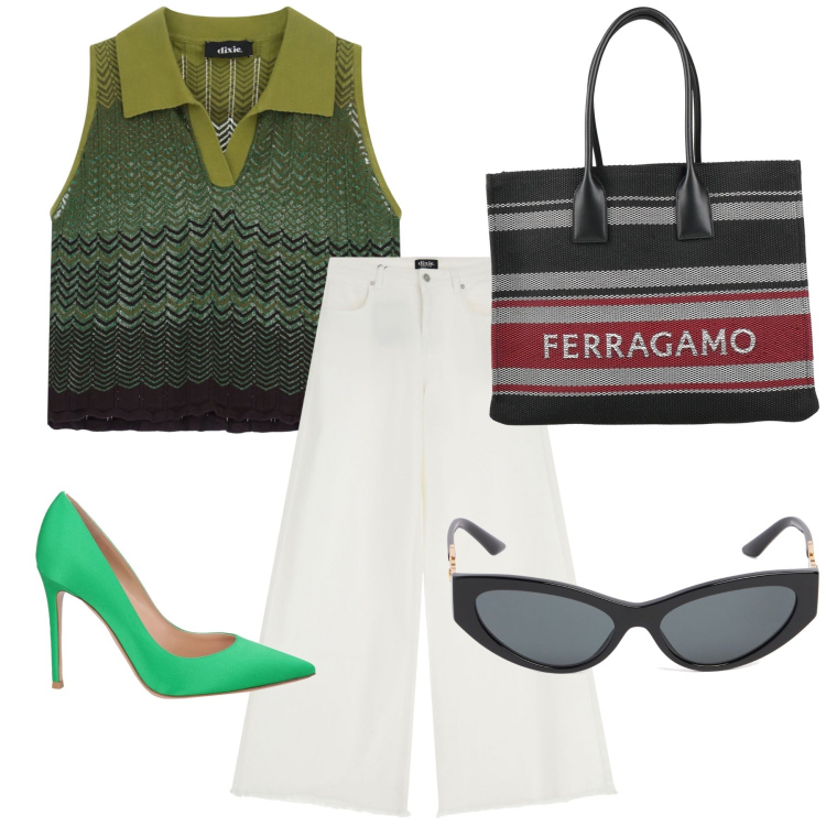 Outfit donna - I pantaloni bianchi. Stile Urban per Ufficio. Abbinamento con borse a spalla, décolleté, jeans, maglieria, occhiali da sole.