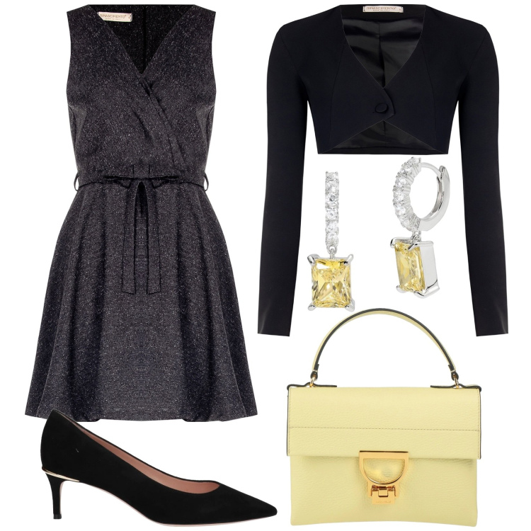 Outfit donna - Occasione bon ton. Stile Bon Ton per Serata fuori. Abbinamento con décolleté, borse a mano, orecchini, bolero, vestiti senza maniche.