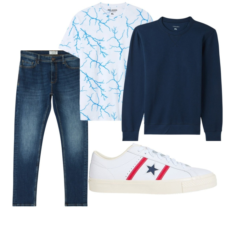 Outfit uomo - Total look #2074488. Stile Casual per Tutti i giorni. Abbinamento con sneakers, t-shirt, jeans skinny, felpe.