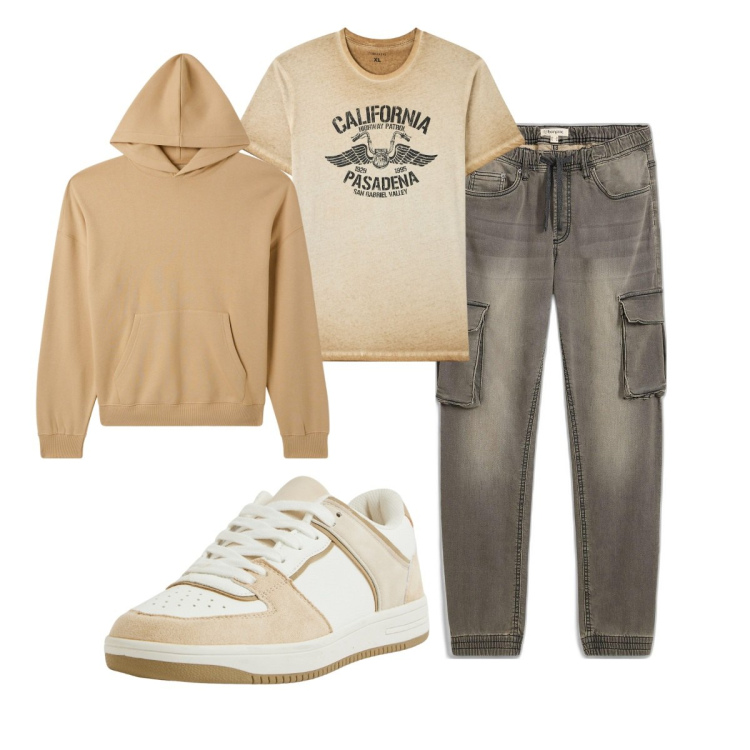 Outfit uomo - Total look #2074493. Stile Casual per Tutti i giorni. Abbinamento con jeans slim fit, felpe con cappuccio, t-shirt, sneakers.