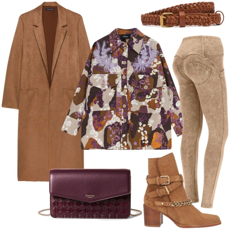 Outfit donna - La camicia fantasia e i jeans skinny. Stile Urban per Tutti i giorni. Abbinamento con stivaletti, borse a tracolla, camicie, pantaloni skinny, trench, cinture.