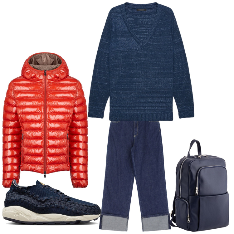 Outfit donna - Tutti i giorni. Stile Casual per Tutti i giorni. Abbinamento con jeans, blazer, zaini, sneakers, maglieria.