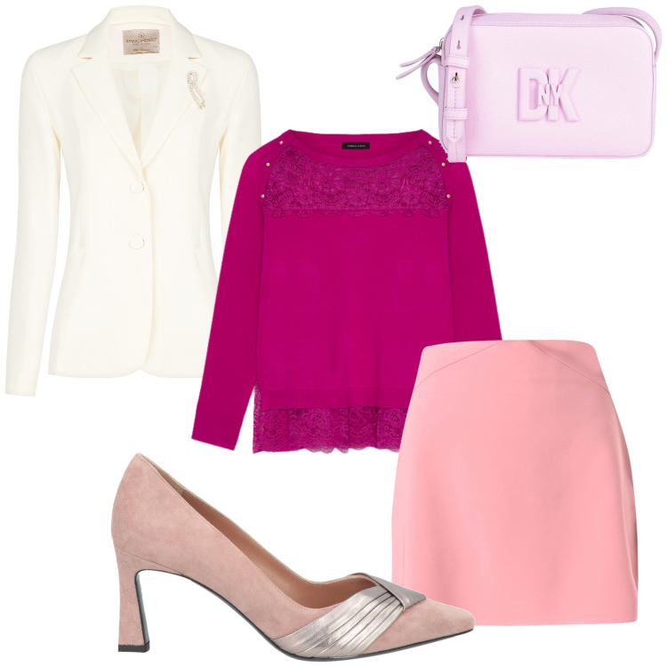 Outfit donna - Total look #2074577. Stile Chic per Serata fuori. Abbinamento con borse a tracolla, décolleté, blazer, minigonne, maglieria.