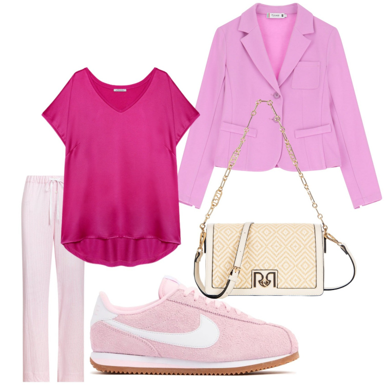 Outfit donna - Total look #2074584. Stile Casual per Tutti i giorni. Abbinamento con borse a spalla, blazer, pantaloni, t-shirt, sneakers.