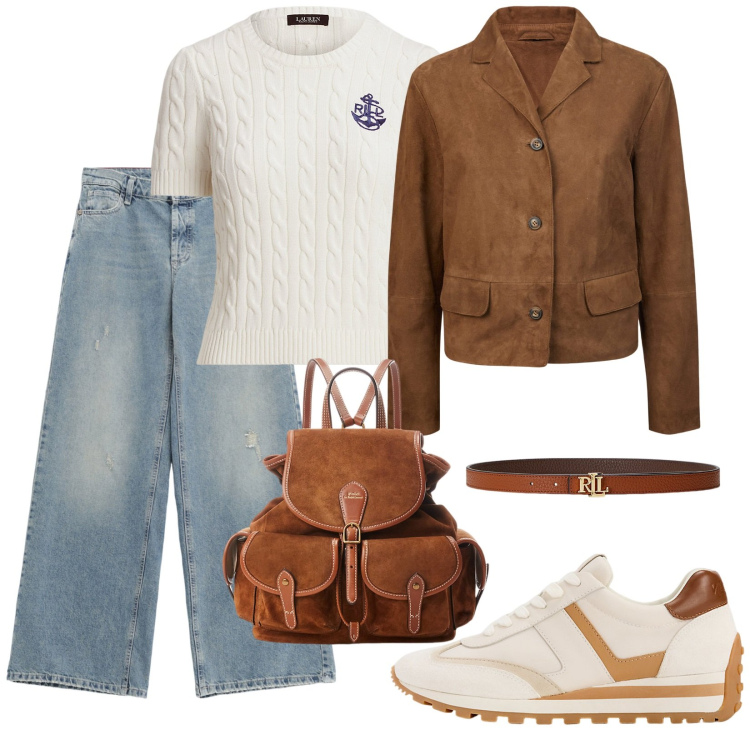 Outfit donna - Total look #2074585. per Tutti i giorni. Abbinamento con jeans, sneakers, cinture, zaini, t-shirt, blazer.