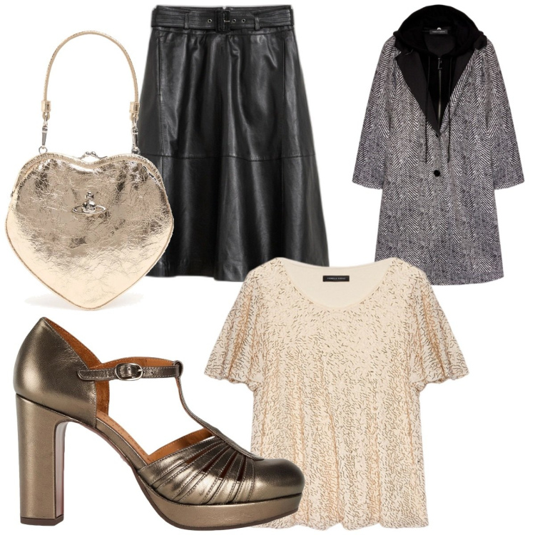 Outfit donna - Desideri. Stile Casual chic per Serata fuori. Abbinamento con gonne, décolleté, cappotti, t-shirt, pochette.