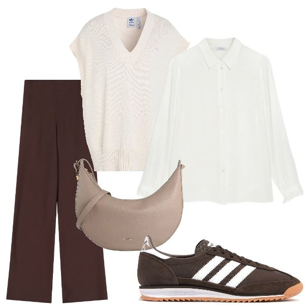 Outfit donna - Aspettando la primavera. Stile Trendy per Tutti i giorni. Abbinamento con pullovers, borse a tracolla, pantaloni, camicie, sneakers.
