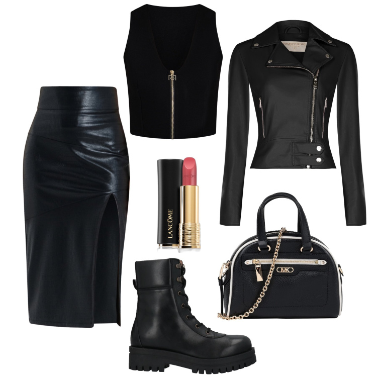 Outfit donna - La gonna midi versione rock. Stile Rock per Serata fuori. Abbinamento con anfibi, borse a mano, rossetti, gonne longuette, giacche, canottiere.