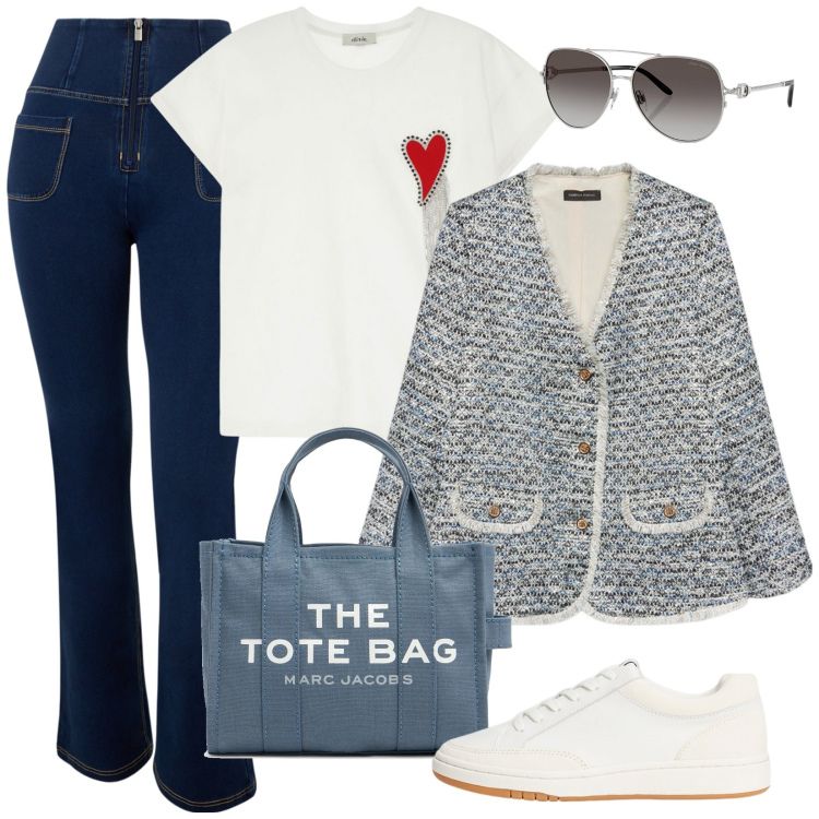 Outfit donna - Total look #2074639. per Ufficio. Abbinamento con blazer, t-shirt, jeans, occhiali da sole, sneakers, borse tote.