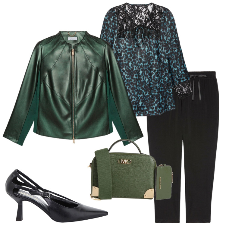 Outfit donna - Serata con amici. Stile Casual chic per Serata fuori. Abbinamento con borse a tracolla, décolleté, blazer, bluse, pantaloni.