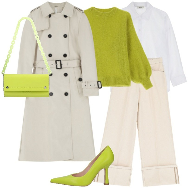 Outfit donna - meraviglioso look primaverile. Stile Urban per Tutti i giorni. Abbinamento con décolleté, borse a mano, trench, camicie, maglieria, pantaloni.