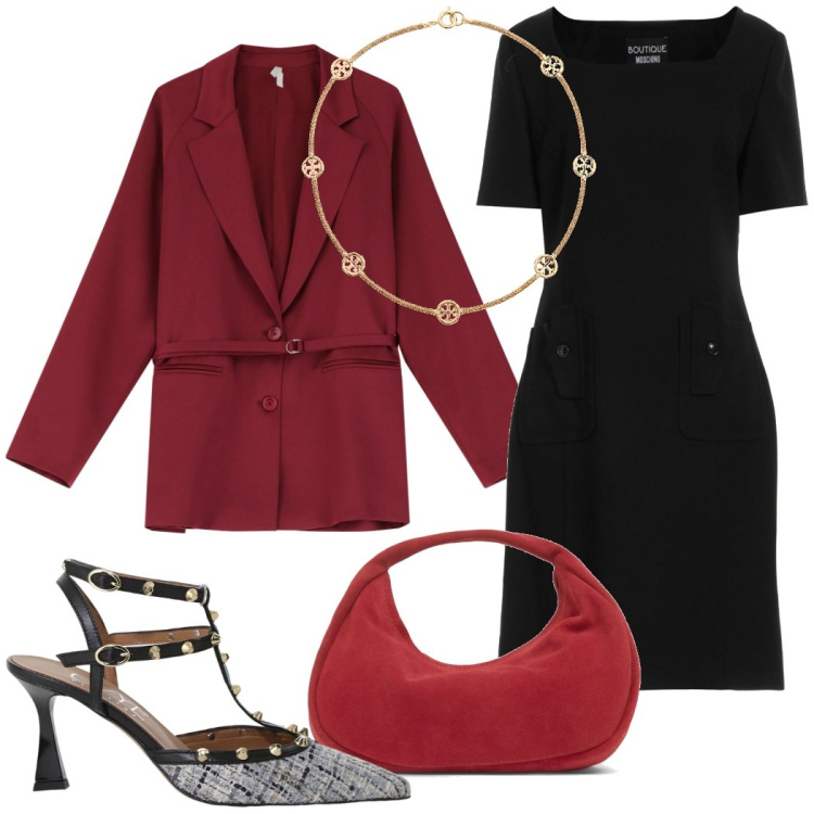 Outfit donna - Il tubino indispensabile. Stile Chic per Serata fuori. Abbinamento con vestiti corti, blazer, décolleté, collane, borse a mano.