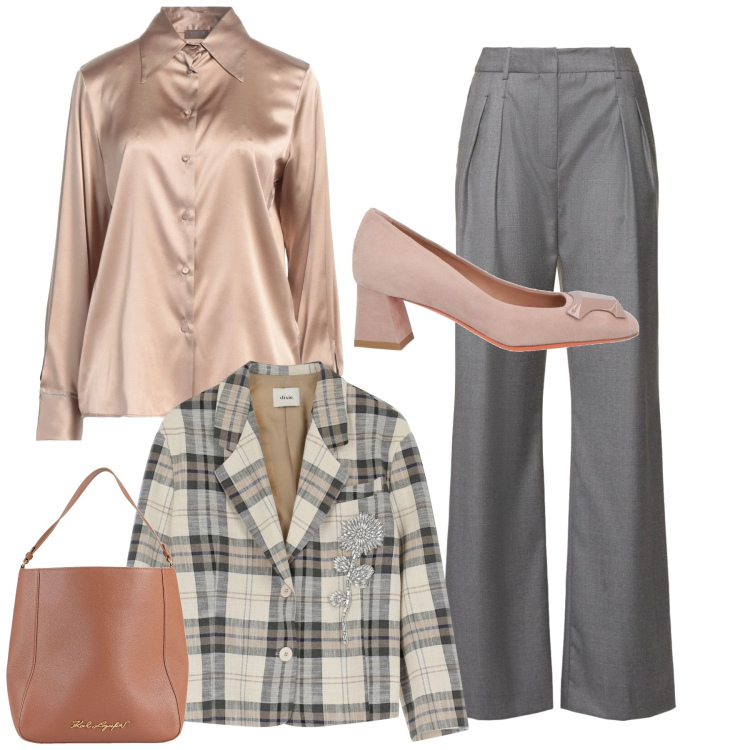 Outfit donna - Raffinata. Stile Bon Ton per Tutti i giorni. Abbinamento con décolleté, borse a mano, camicie, blazer, pantaloni.