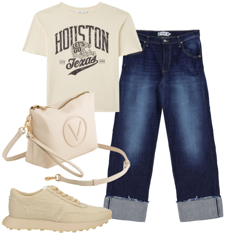 Outfit donna - Total look #2074706. Stile Casual per Tutti i giorni. Abbinamento con sneakers, jeans, t-shirt, valigie.