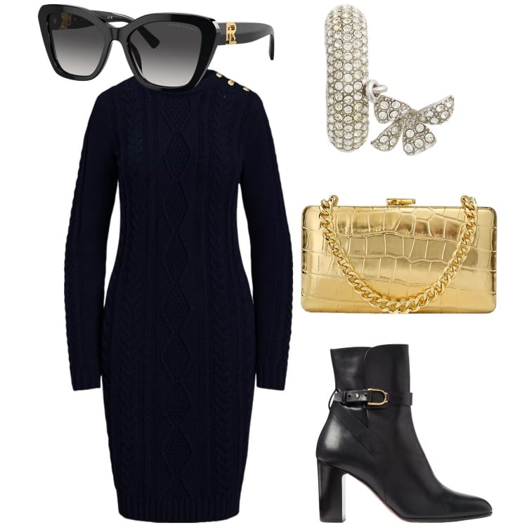 Outfit donna - I love diamonds like Marylin. Stile Urban per Serata fuori. Abbinamento con occhiali da sole, stivaletti, orecchini, clutch, vestiti.