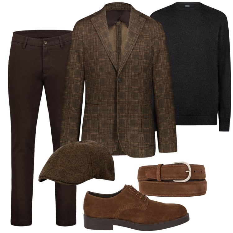 Outfit uomo - Total look #2074924. Stile Casual per Tutti i giorni. Abbinamento con maglieria, giacche, cinture, pantaloni chino, scarpe stringate, cappelli con visiera.