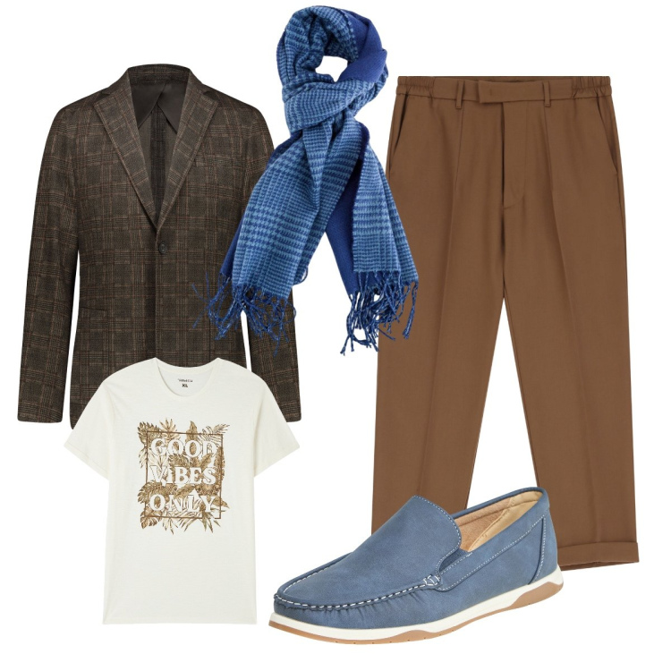 Outfit uomo - Cerimonia informale. Stile Business/Elegante per Cerimonia. Abbinamento con scarpe stringate, t-shirt, pantaloni, giacche, sciarpe.