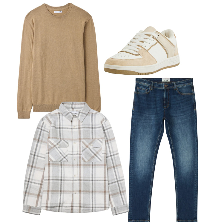Outfit uomo - Primavera. Stile Casual per Tutti i giorni. Abbinamento con jeans skinny, sneakers, maglieria, cappotti.