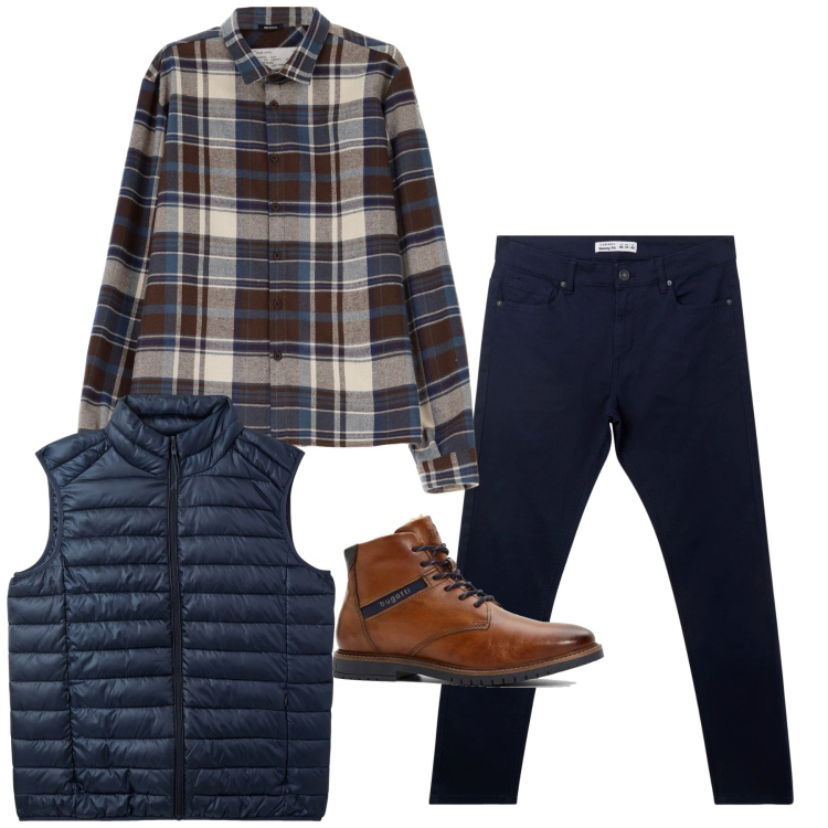 Outfit uomo - Serate fresche. Stile Casual per Tutti i giorni. Abbinamento con stivali e stivaletti, pantaloni skinny, piumini, camicie.