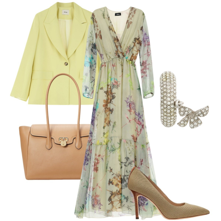 Outfit donna - Raffinata come mia madre. Stile Chic per Cerimonia. Abbinamento con blazer, vestiti lunghi, orecchini, borse a mano, décolleté.