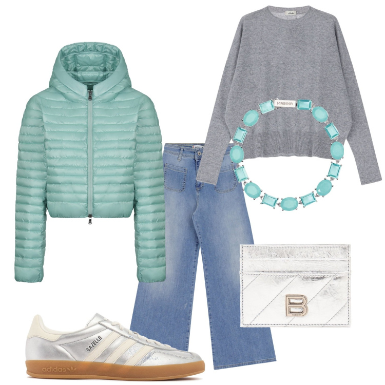 Outfit donna - Total look #2075127. Stile Urban per Tutti i giorni. Abbinamento con braccialetti, jeans, pullovers, piumini, portafogli, sneakers.