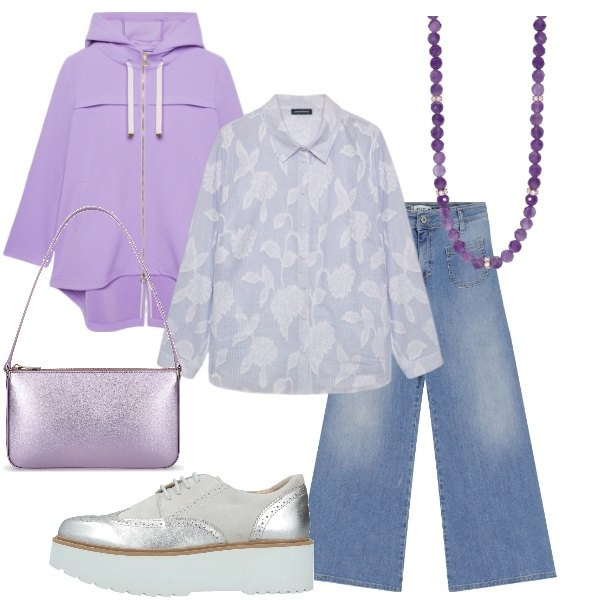 Outfit donna - Aspettando la primavera. Stile Trendy per Tutti i giorni. Abbinamento con scarpe stringate, collane, jeans, parka, borse a spalla, camicie.